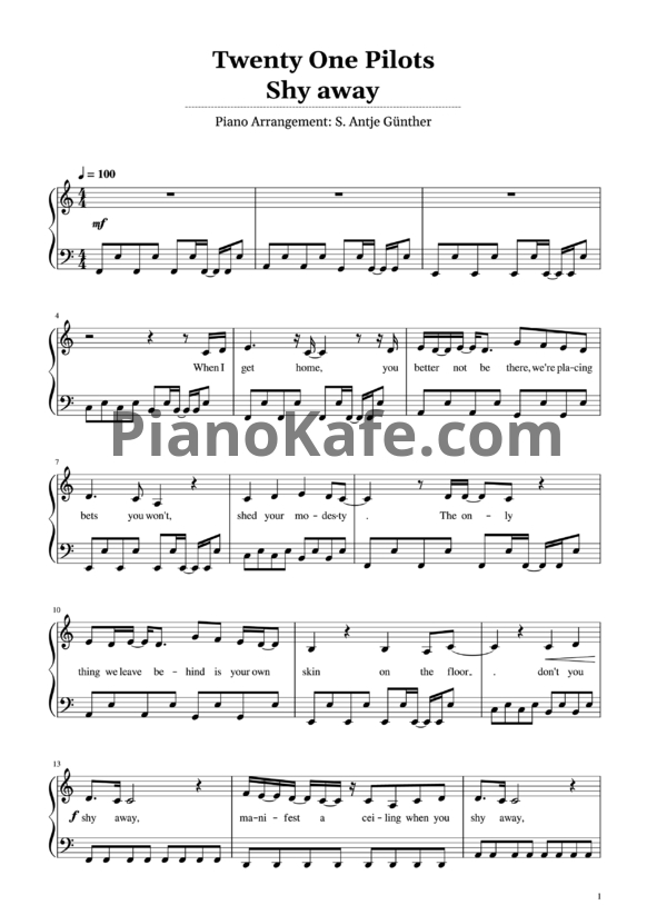 Ноты Twenty One Pilots - Shy away - PianoKafe.com