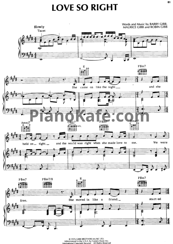 Ноты Bee Gees - Love so right - PianoKafe.com