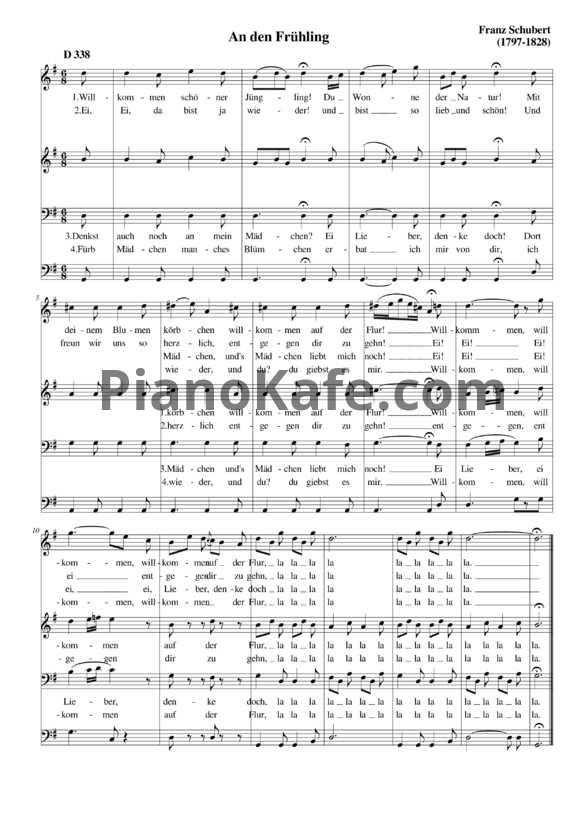 Ноты Франц Шуберт - An den Frühling, D338 - PianoKafe.com