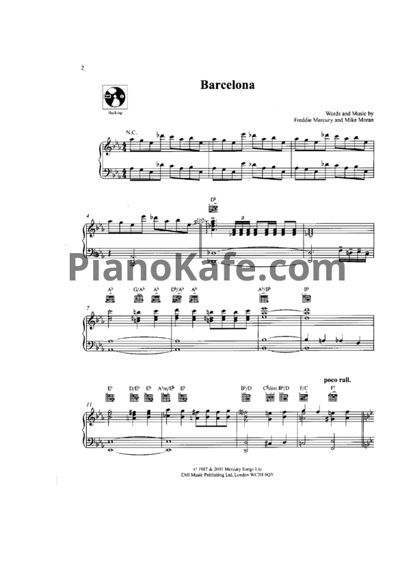 Ноты Сардор Милано и Фредди Меркьюри - Barcelona - PianoKafe.com