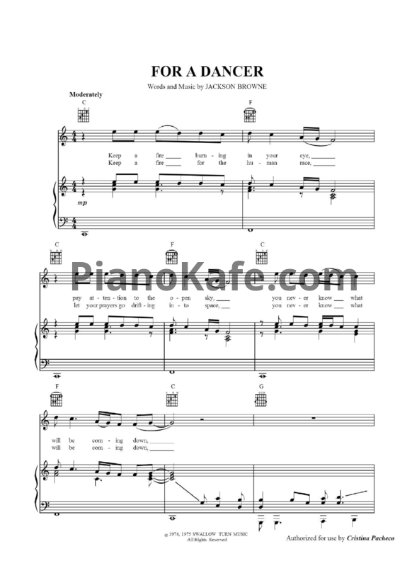 Ноты Jackson Browne - For a dancer - PianoKafe.com