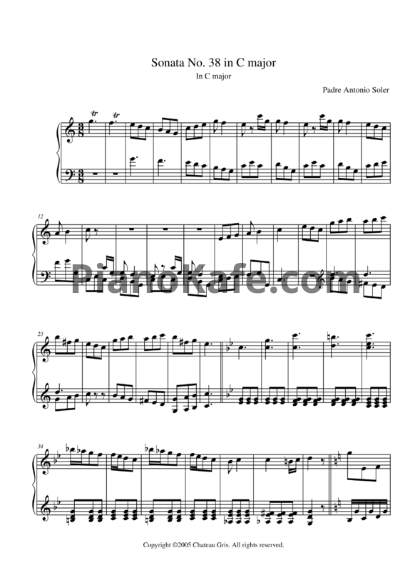 Ноты Antonio Soler - Sonata No. 38 in C major - PianoKafe.com