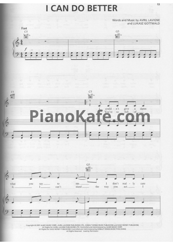 Ноты Avril Lavigne - I can do better - PianoKafe.com