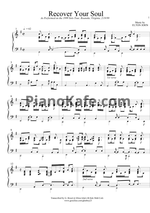 Ноты Elton John - Recover your soul - PianoKafe.com