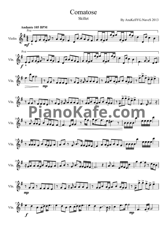 Ноты Skillet - Comatose (Версия 2) - PianoKafe.com
