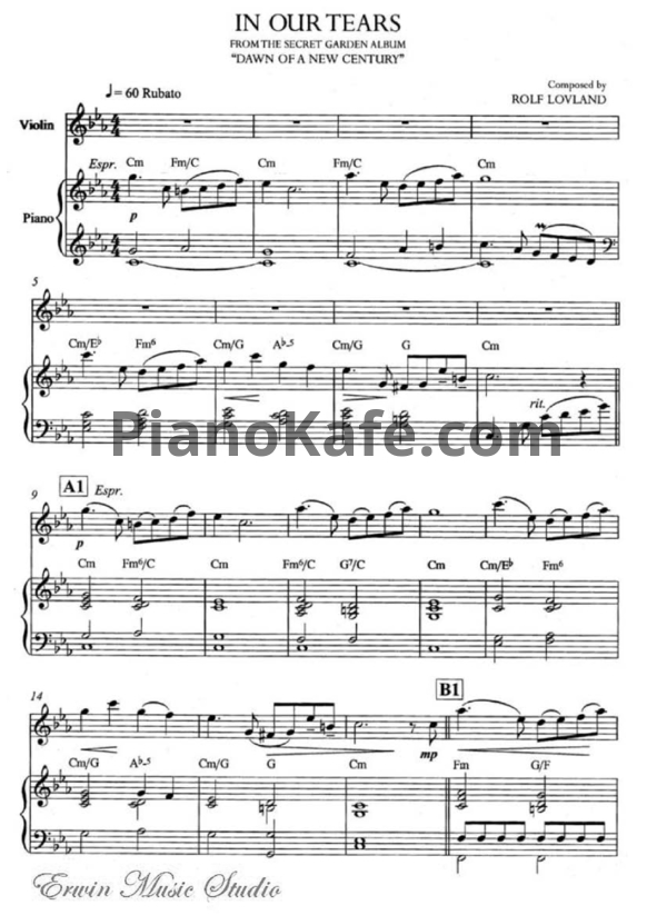 Ноты Secret Garden - In our tears (для пианино и скрипки) - PianoKafe.com