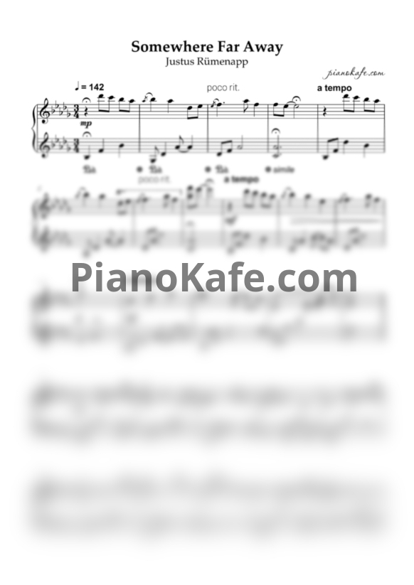 Ноты Justus Rümenapp - Somewhere far away - PianoKafe.com