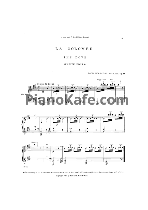 Ноты Луи Моро Готшалк - La colombe (Op. 49) - PianoKafe.com