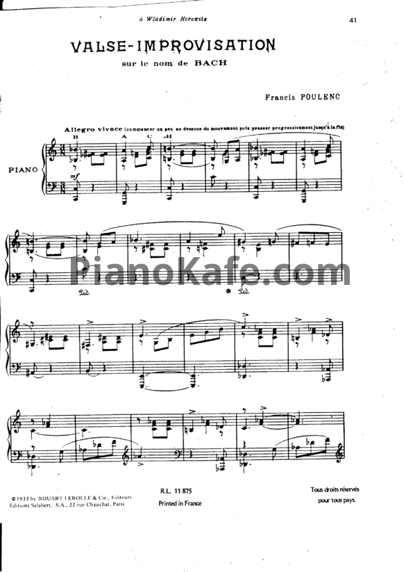 Ноты Франсис Пуленк - Вальс-импровизация на фамилию BACH - PianoKafe.com