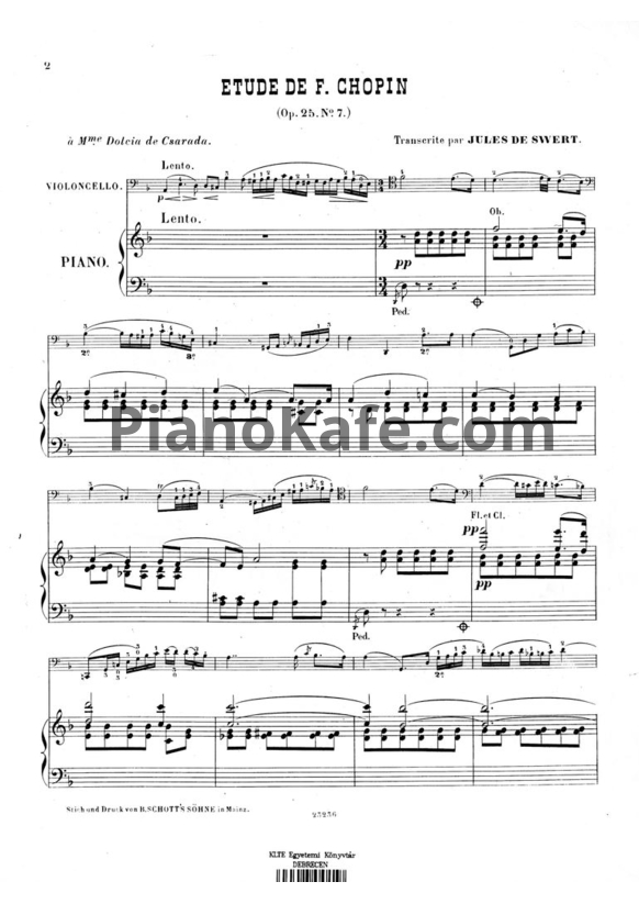 Ноты Фредерик Шопен - Этюд (Op. 25 №7) для фортепиано и виолончели - PianoKafe.com