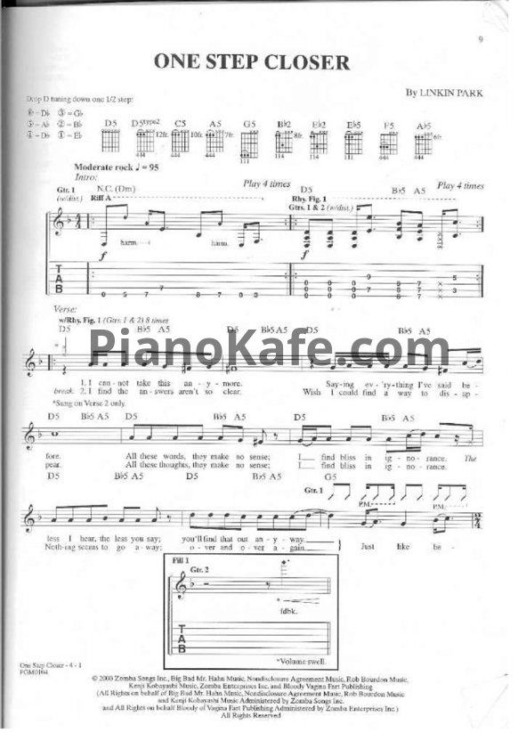 Ноты Linkin Park - One step closer (Версия 2) - PianoKafe.com