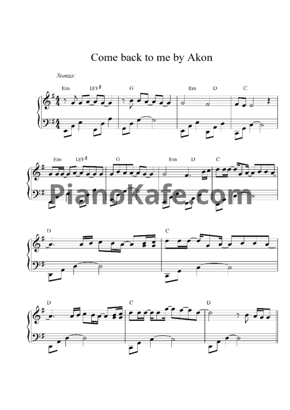 Ноты Akon - Come back to me - PianoKafe.com