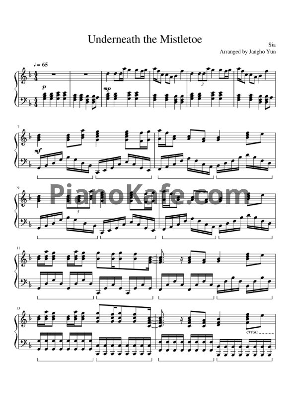 Ноты Sia - Underneath the mistletoe - PianoKafe.com