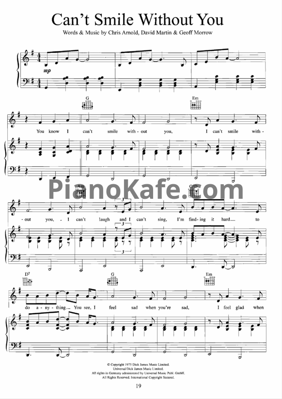 Ноты Barry Manilow - Can't smile without you (Версия 2) - PianoKafe.com