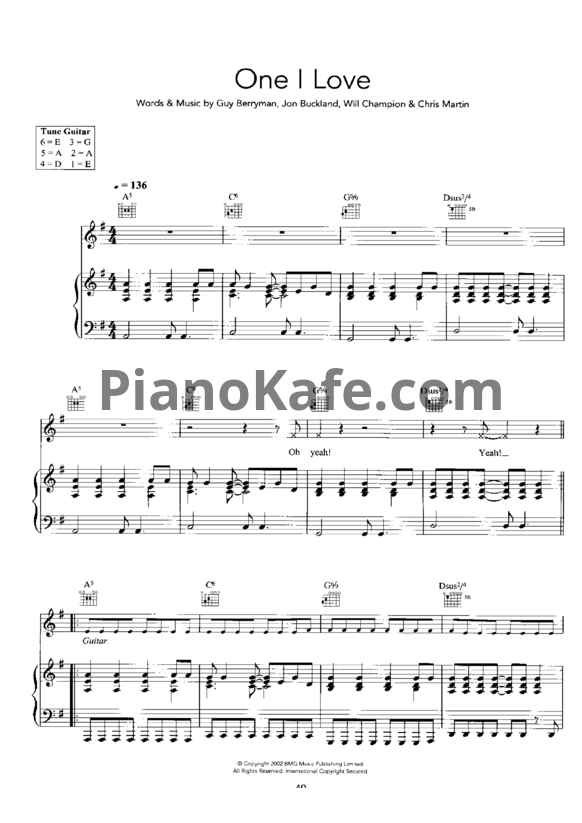 Ноты Coldplay - One I love - PianoKafe.com