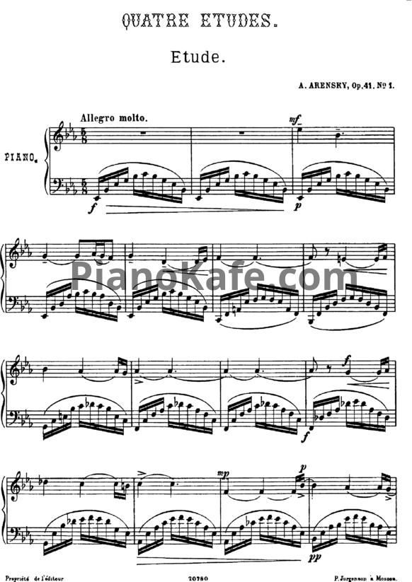Ноты Антон Аренский - 4 этюда для фортепиано (Op. 41) - PianoKafe.com