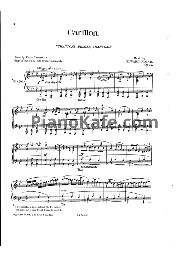 Ноты Эдуард Элгар - Carillon (Op. 75) - PianoKafe.com