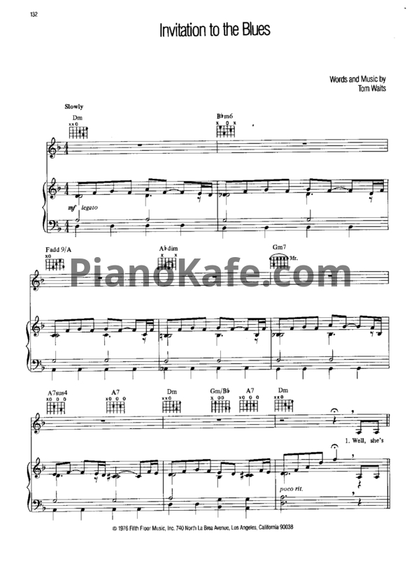 Ноты Tom Waits - Invitation to the blues - PianoKafe.com