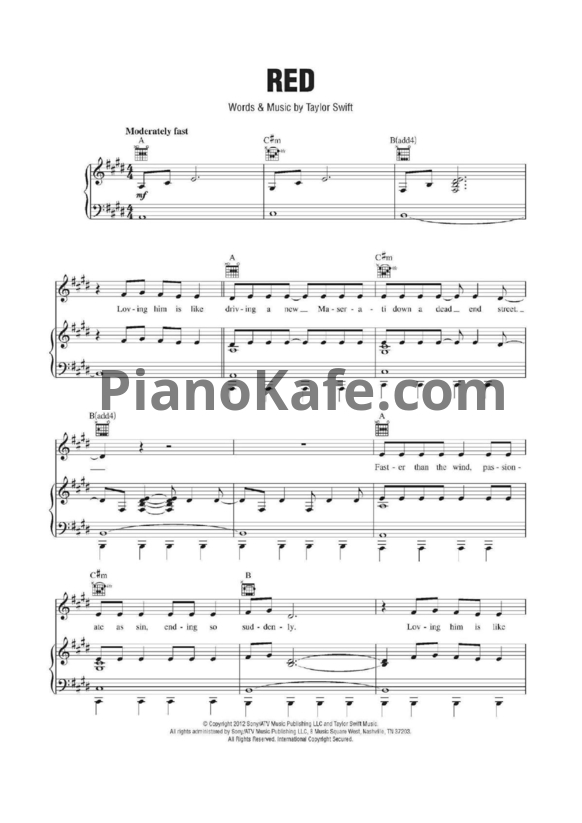 Ноты Taylor Swift - Red (Версия 3) - PianoKafe.com