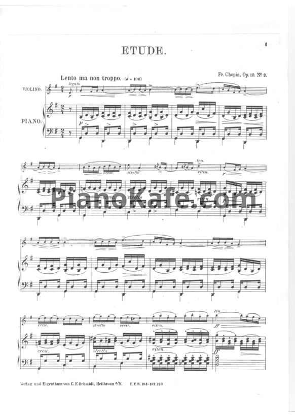 Ноты Фредерик Шопен - Этюд (Op. 10 №3), флейта, клавир - PianoKafe.com