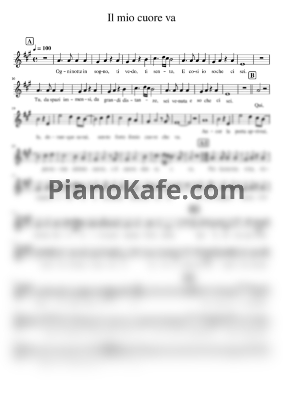 Ноты Sarah Brightman - Il mio cuore va (Вокальная партия) - PianoKafe.com