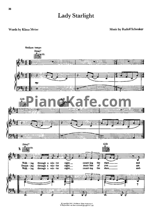 Ноты Scorpions - Lady starlight - PianoKafe.com