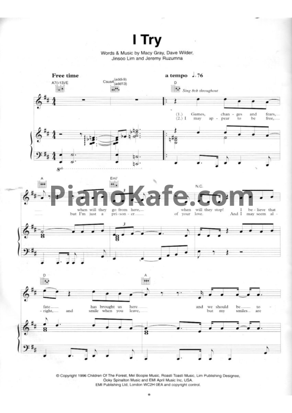 Ноты Macy Gray - I try - PianoKafe.com