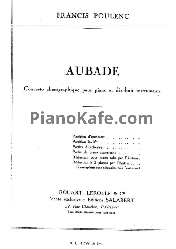 Ноты Франсис Пуленк - Концерт "Aubade" (Партитура) - PianoKafe.com