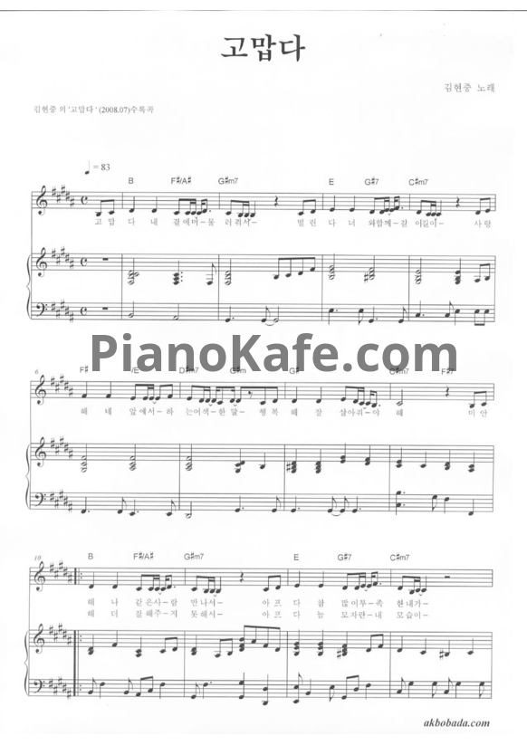 Ноты Kim Hyun Joong - Thank you - PianoKafe.com