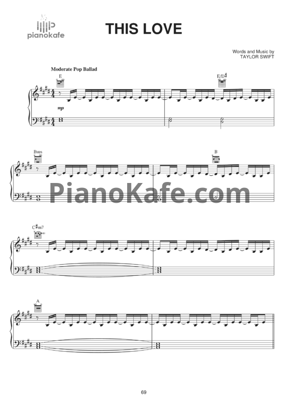 Ноты Taylor Swift – This love - PianoKafe.com