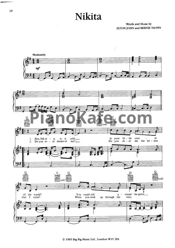 Ноты Elton John - Nikita - PianoKafe.com