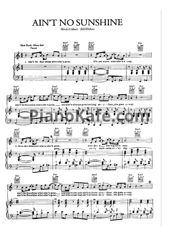 Ноты Bill Withers - Ain't No Sunshine - PianoKafe.com