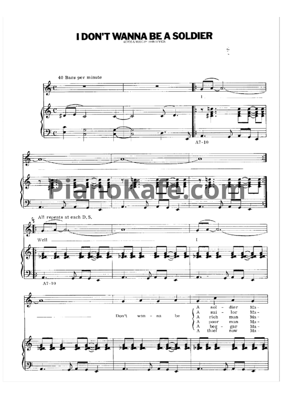 Ноты John Lennon - I don't wanna be a soldier - PianoKafe.com