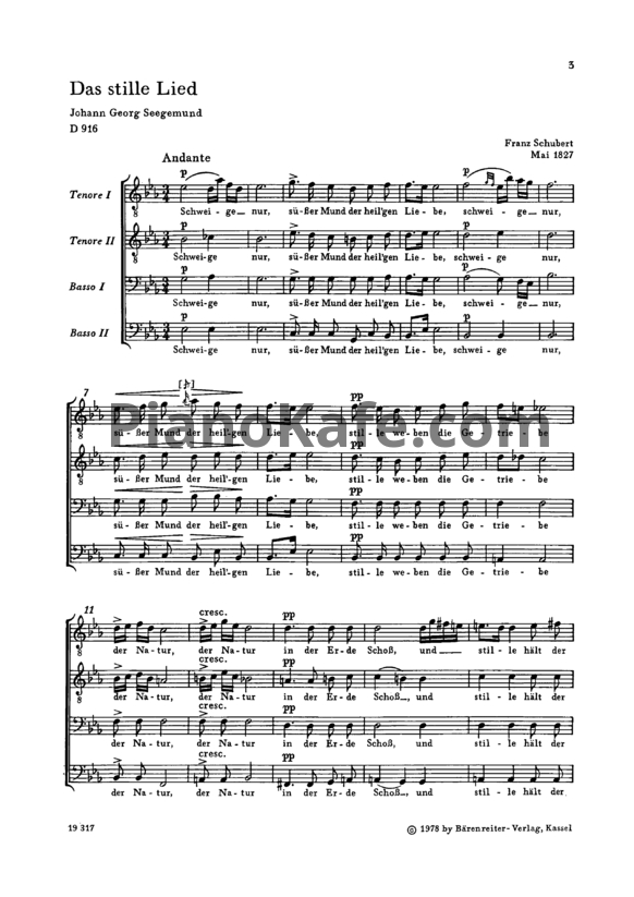 Ноты Франц Шуберт - Das stille Lied (Хоровая партитура) - PianoKafe.com