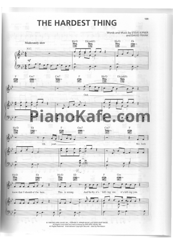 Ноты 98 Degrees - The hardest thing - PianoKafe.com