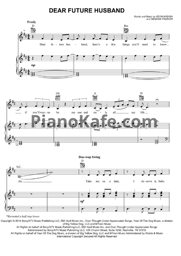 Ноты Meghan Trainor - Dear future husband (Версия 2) - PianoKafe.com