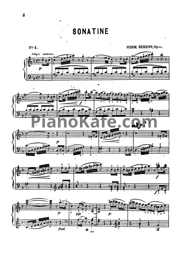 Ноты Г. Беренс - Сонатина (Op. 81, №4) - PianoKafe.com
