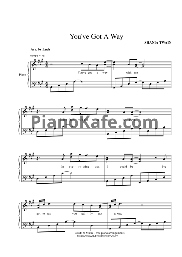 Ноты Shania Twain - You've got a way - PianoKafe.com
