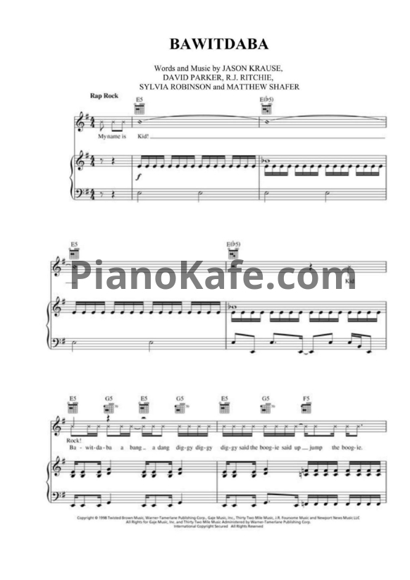 Ноты Kid Rock - Bawitdaba - PianoKafe.com
