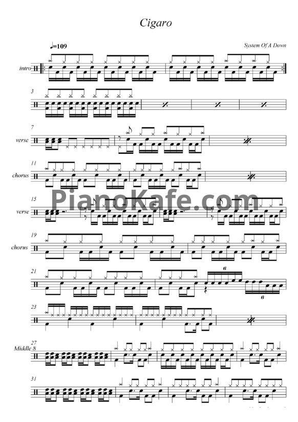 Ноты System of a Down - Cigaro - PianoKafe.com