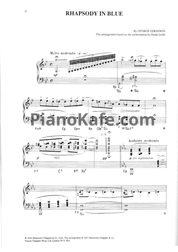 Ноты George Gershwin - Rhapsody in blue (Версия 2) - PianoKafe.com