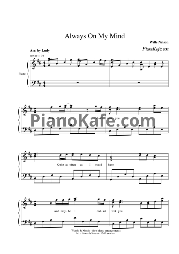 Ноты Elvis Presley - Always on my mind - PianoKafe.com