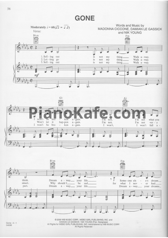 Ноты Madonna - Gone - PianoKafe.com