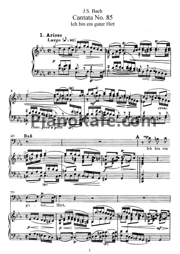 Ноты И. Бах - Кантата №85 "Ich bin ein guter hirt" (BWV 85) - PianoKafe.com