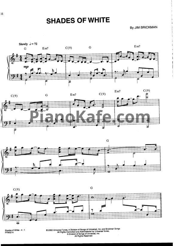 Ноты Jim Brickman - Shades of white - PianoKafe.com