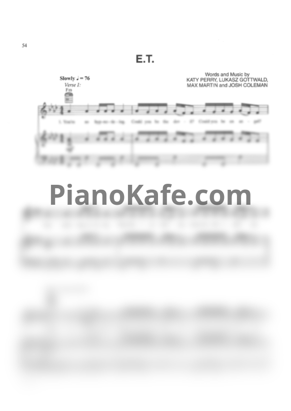 Ноты Katy Perry - E.T. - PianoKafe.com
