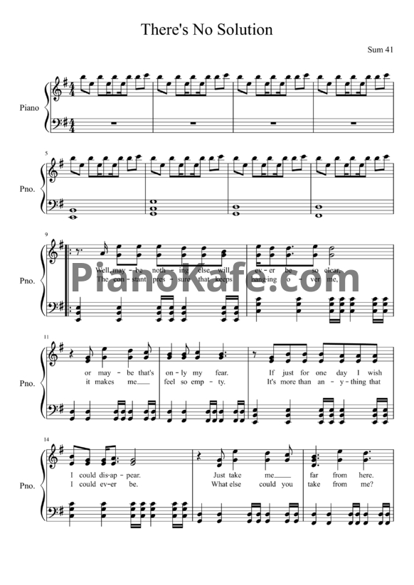 Ноты Sum 41 - There's no solution - PianoKafe.com