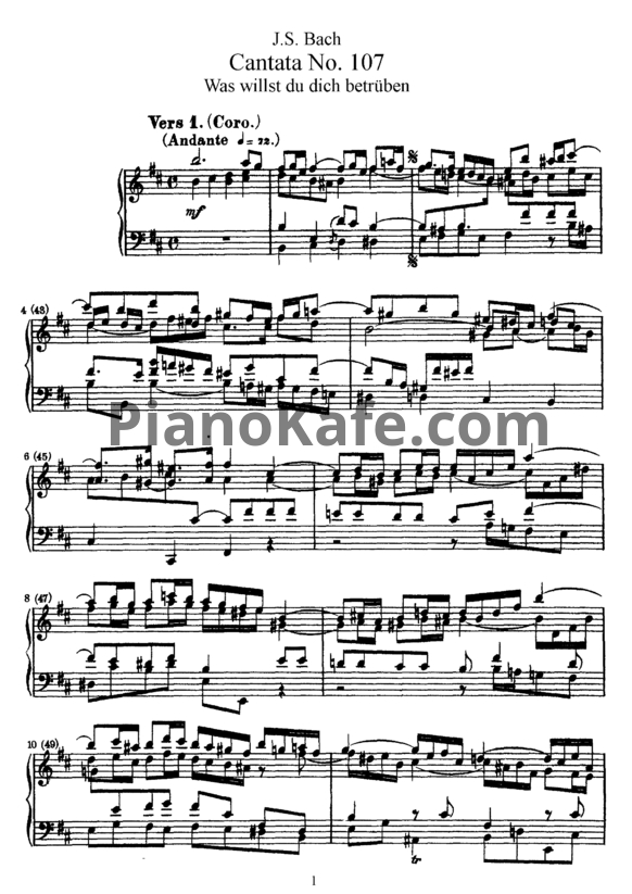 Ноты И. Бах - Кантата №107 "Was willst du dich betruben" (BWV 107) - PianoKafe.com