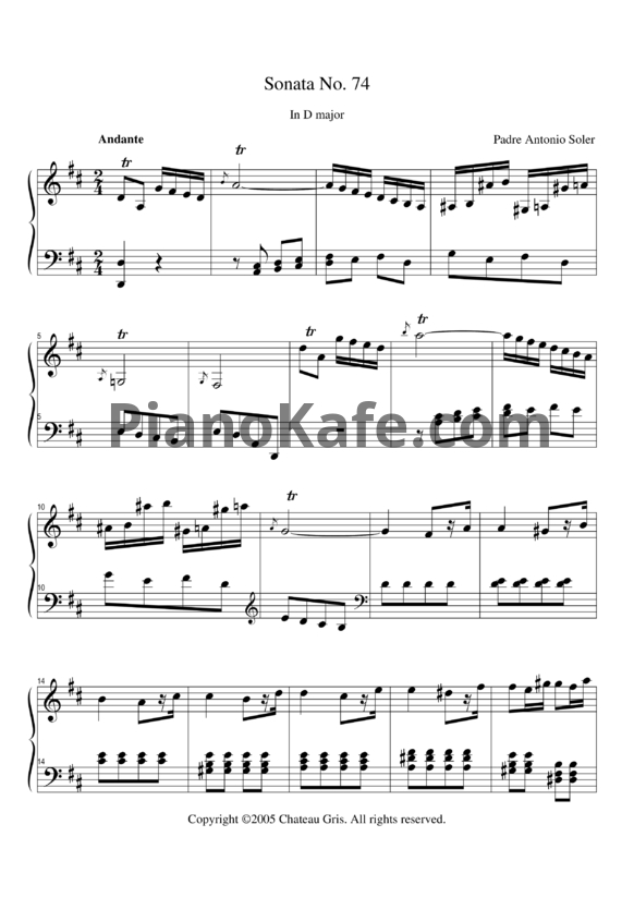 Ноты Antonio Soler - Sonata No. 74 in D major - PianoKafe.com