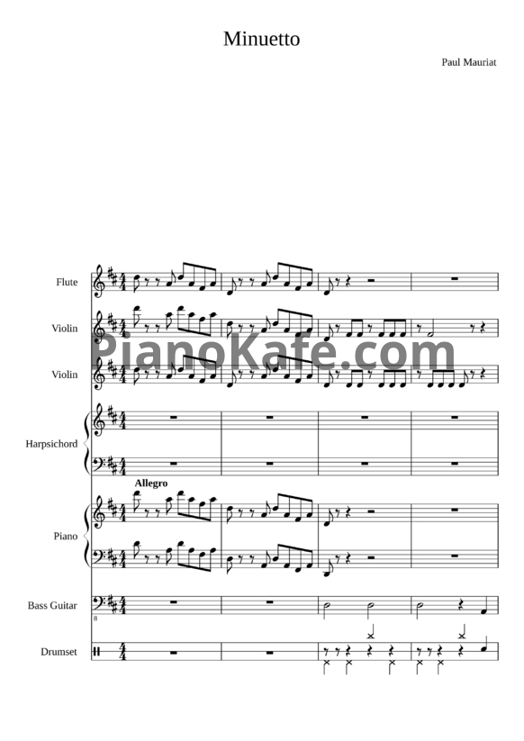 Ноты Paul Mauriat - Minuetto (для инструментального ансамбля) - PianoKafe.com